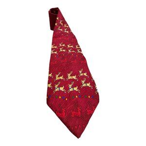 Claybrooke Christmas Reindeer Tie Red 100% Silk Holiday Novelty Necktie